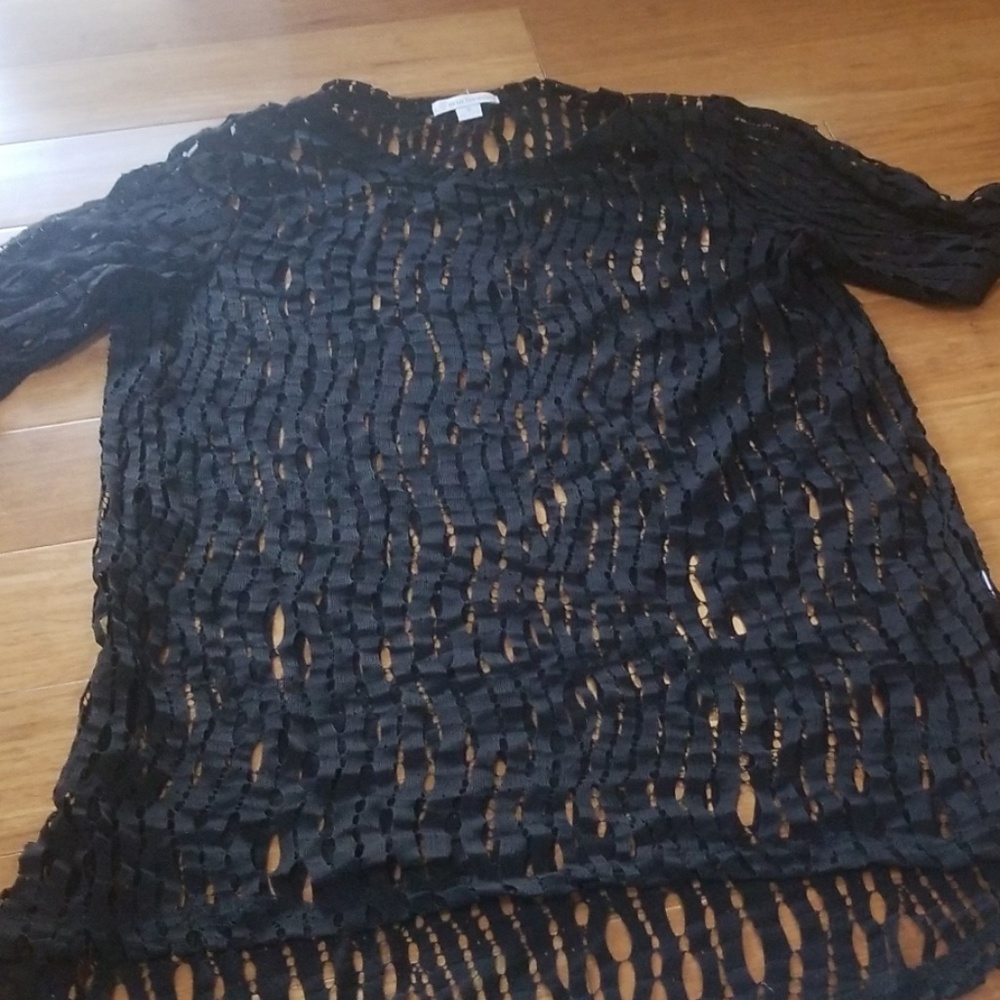 Black mesh 3/4 length sleeve swimsuit cover up